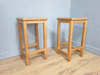 Pair of Vintage Old Blonde Wooden School Stool Lab Stool