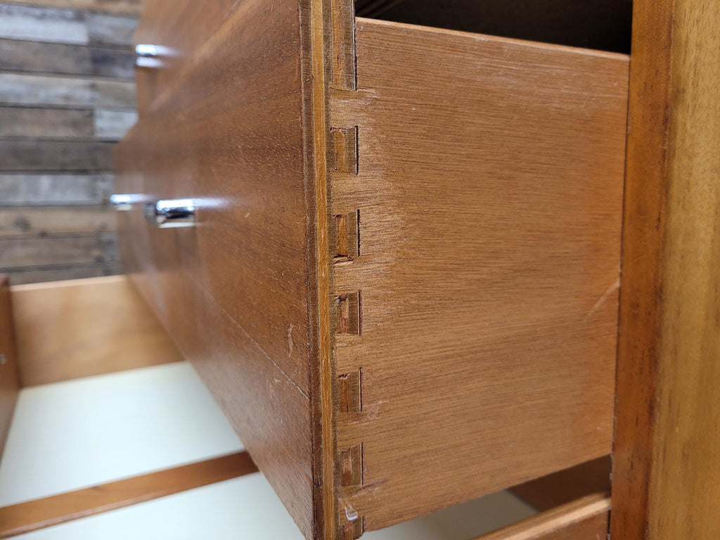 Mid Century M.O.D Industrial Teak Chest of Drawers 2 Over 3 Ex Military Storage