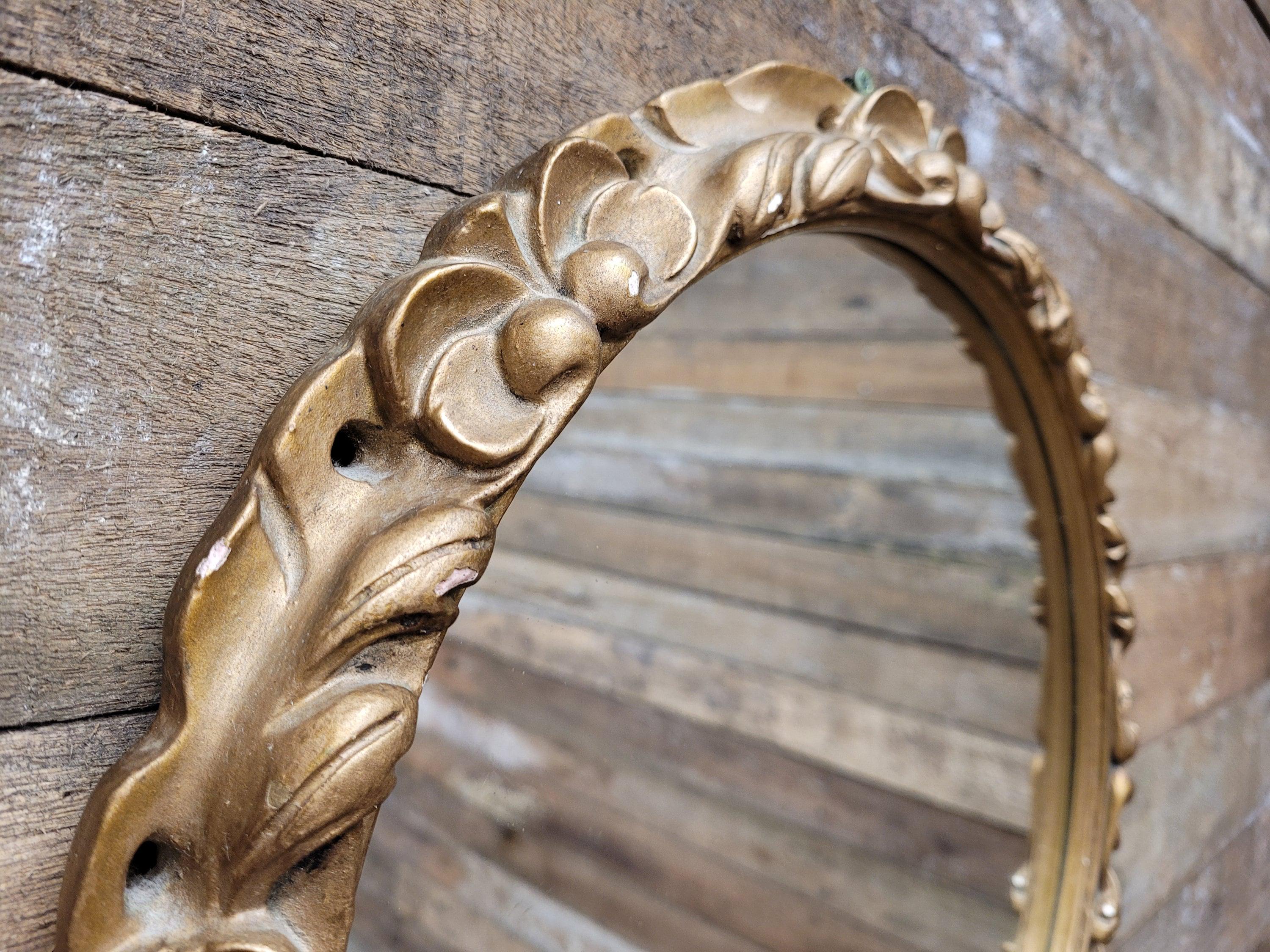 Vintage Circular Gold Wall Mirror Ornate Moulded Plaster Gilt Style