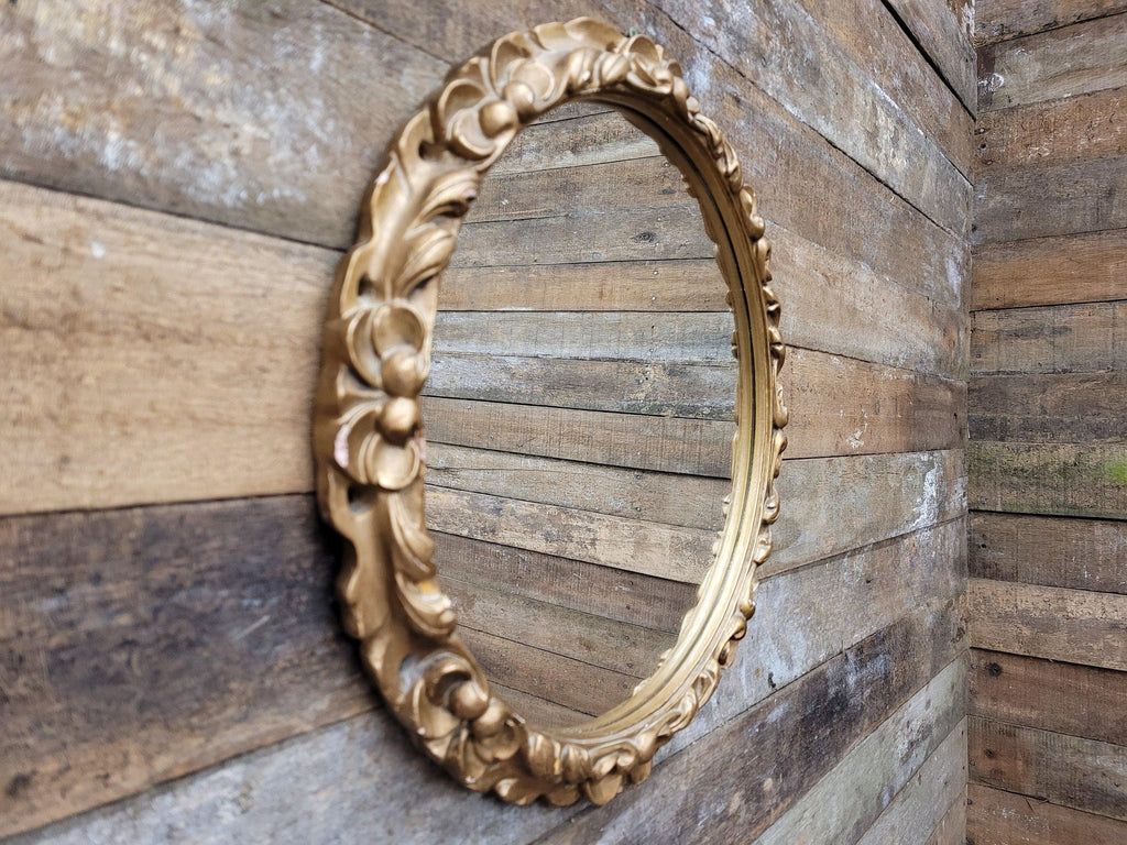Vintage Circular Gold Wall Mirror Ornate Moulded Plaster Gilt Style