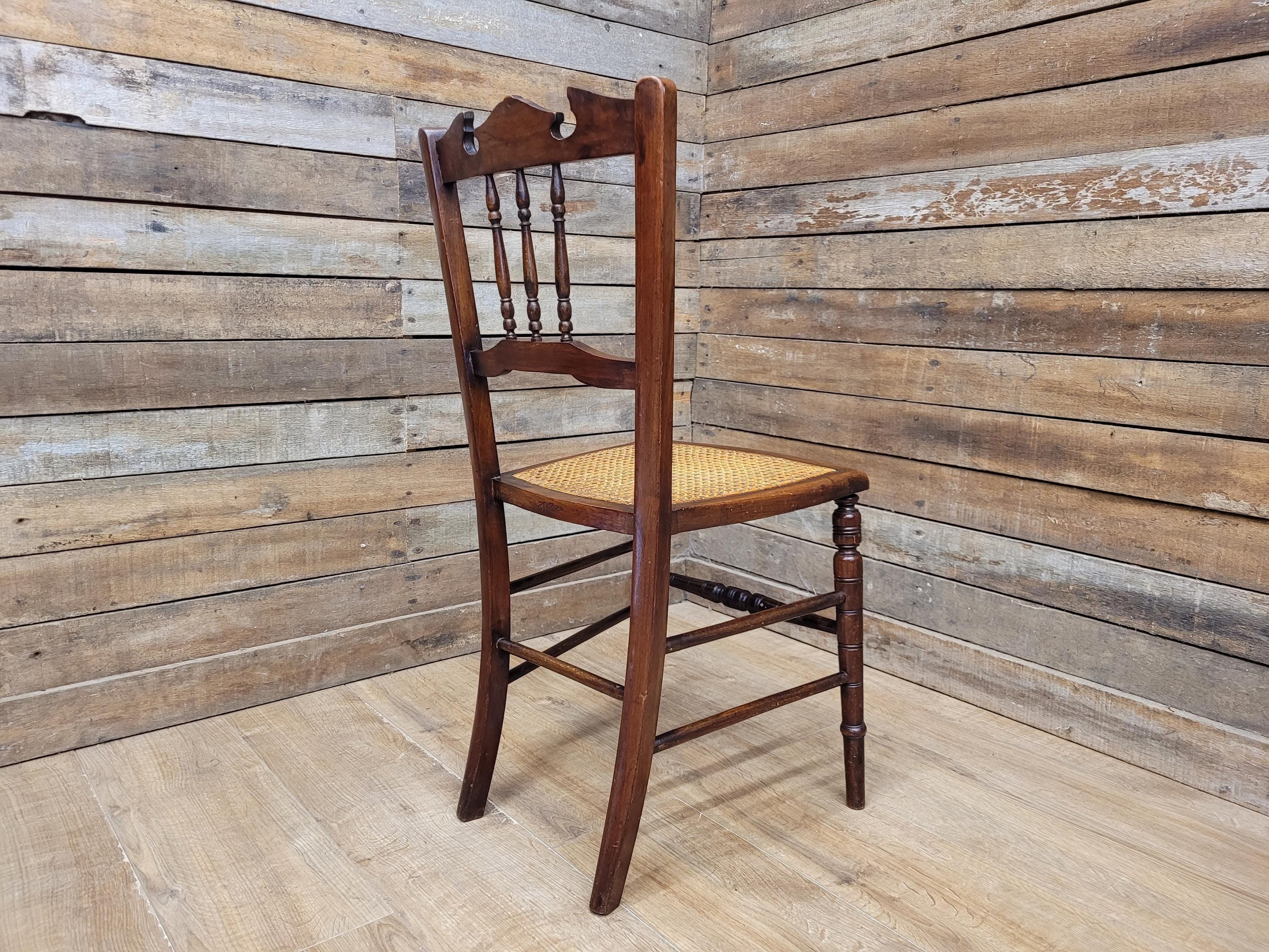 Antique Mahogany Carved Spindle Back Bergere Rattan Seat Hall Bedroom Chair