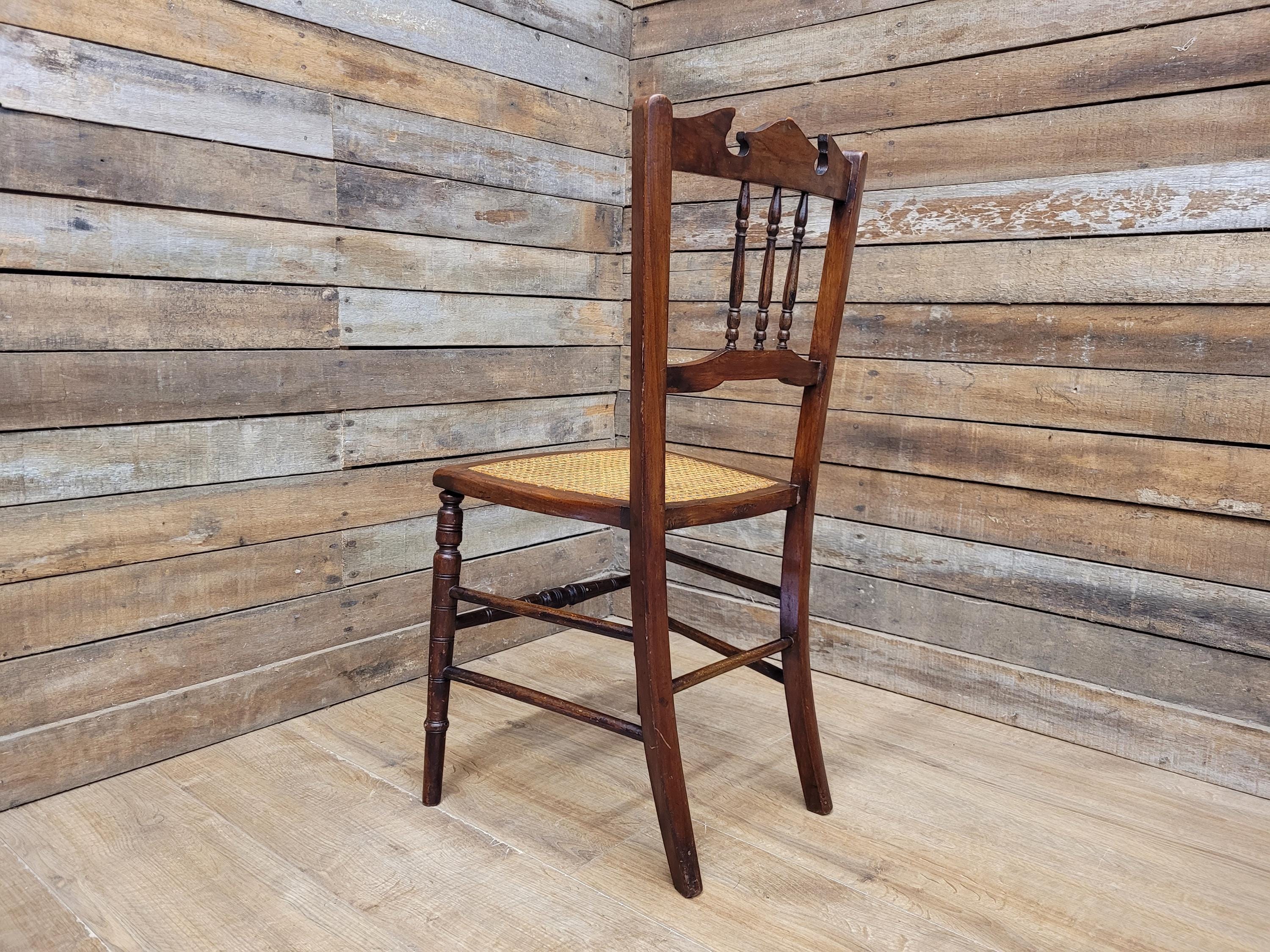 Antique Mahogany Carved Spindle Back Bergere Rattan Seat Hall Bedroom Chair