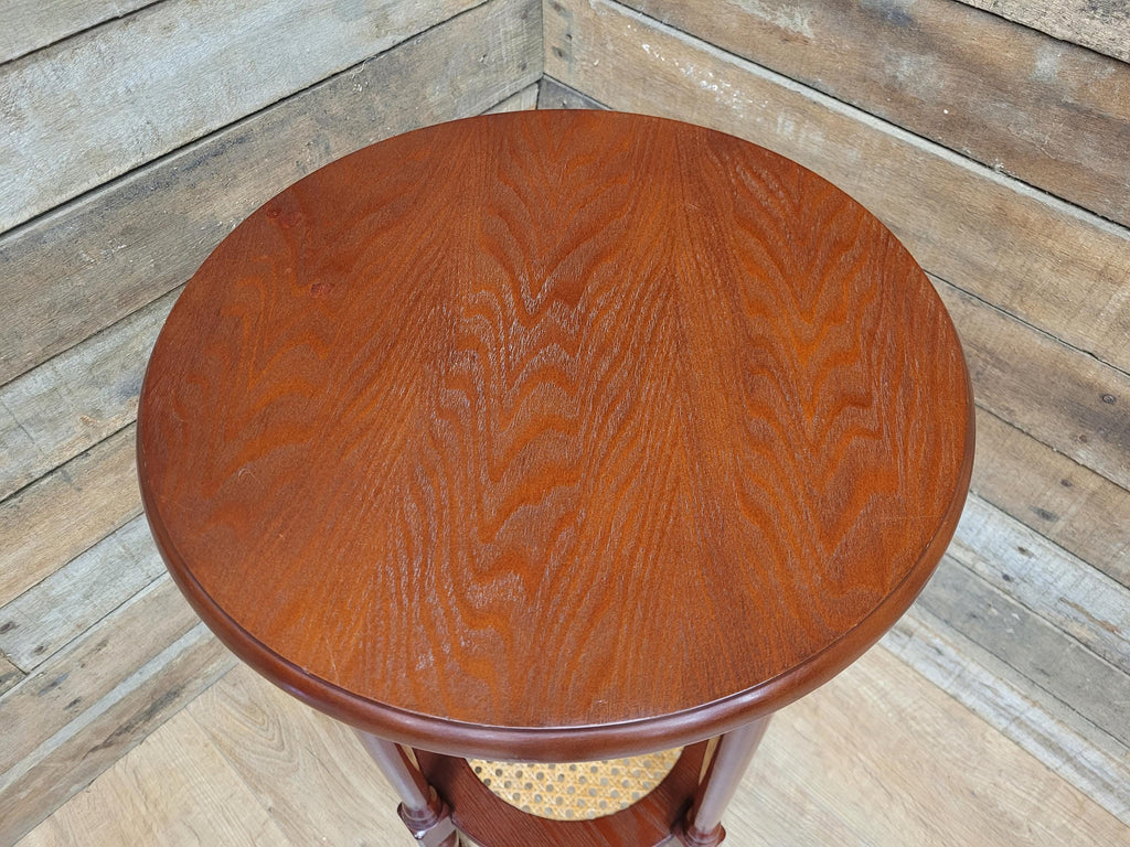 Mahogany Effect Two Tier Plant Stand Side Table Bergere Rattan Shelf