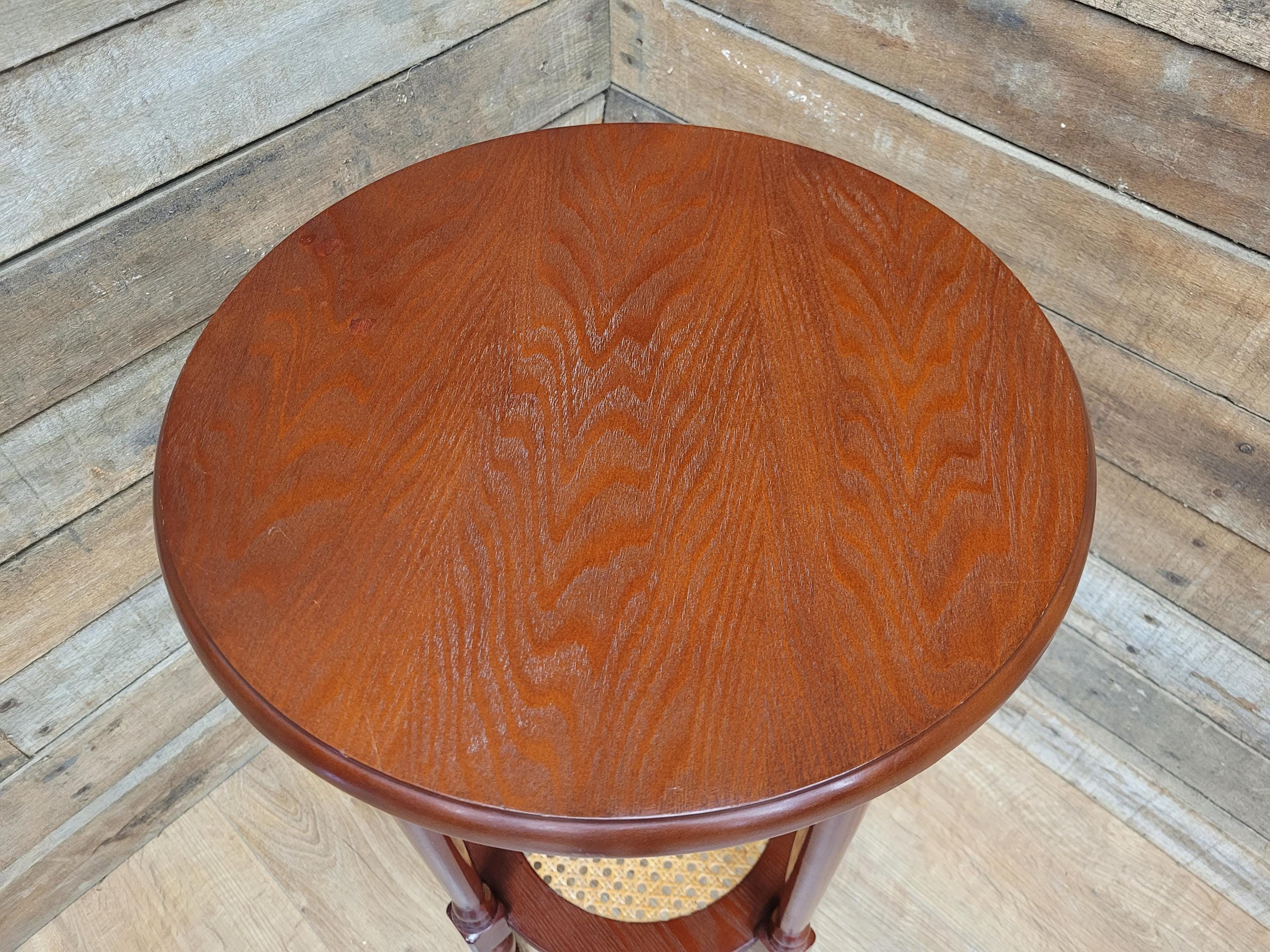 Mahogany Effect Two Tier Plant Stand Side Table Bergere Rattan Shelf