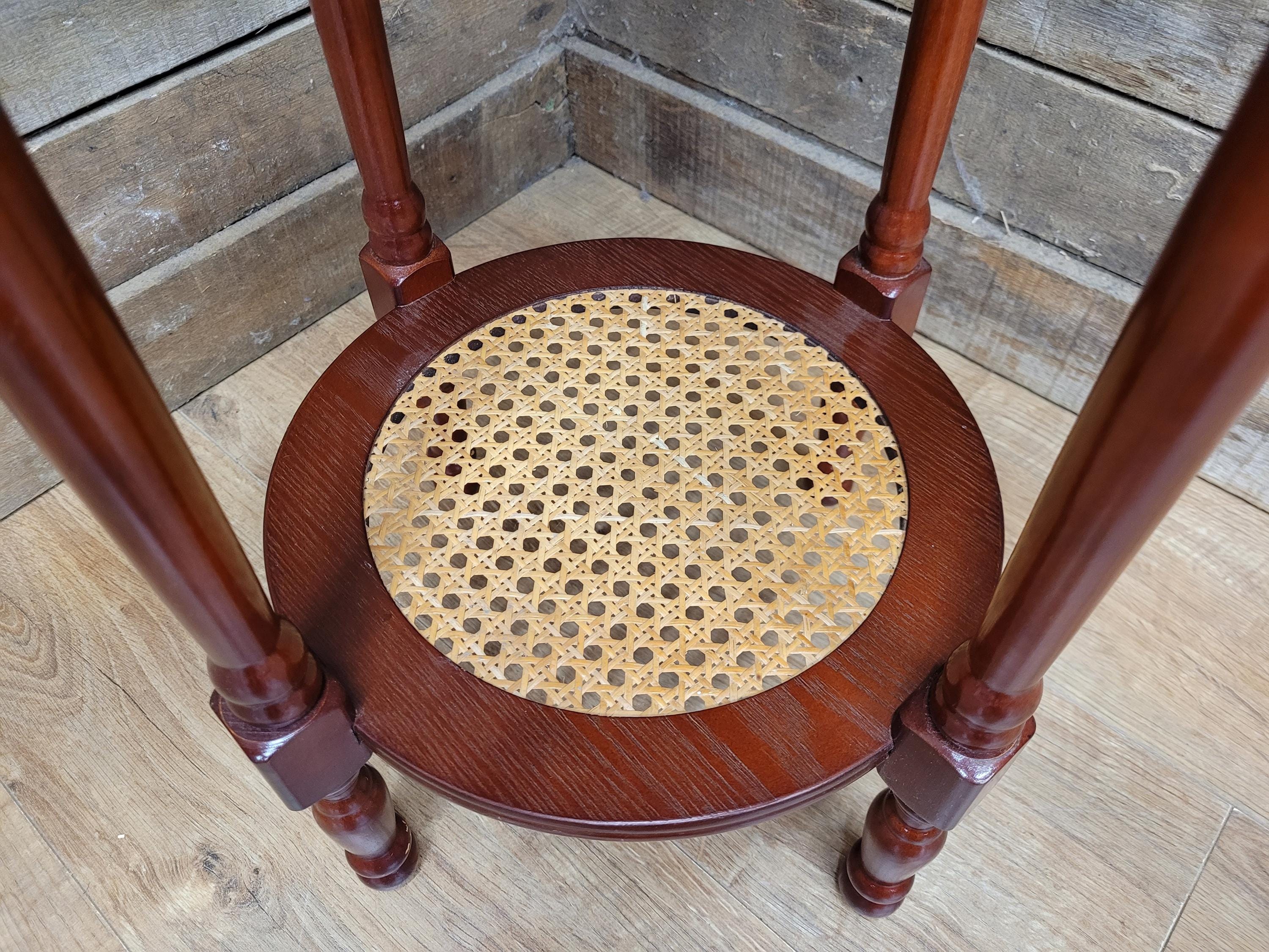 Mahogany Effect Two Tier Plant Stand Side Table Bergere Rattan Shelf