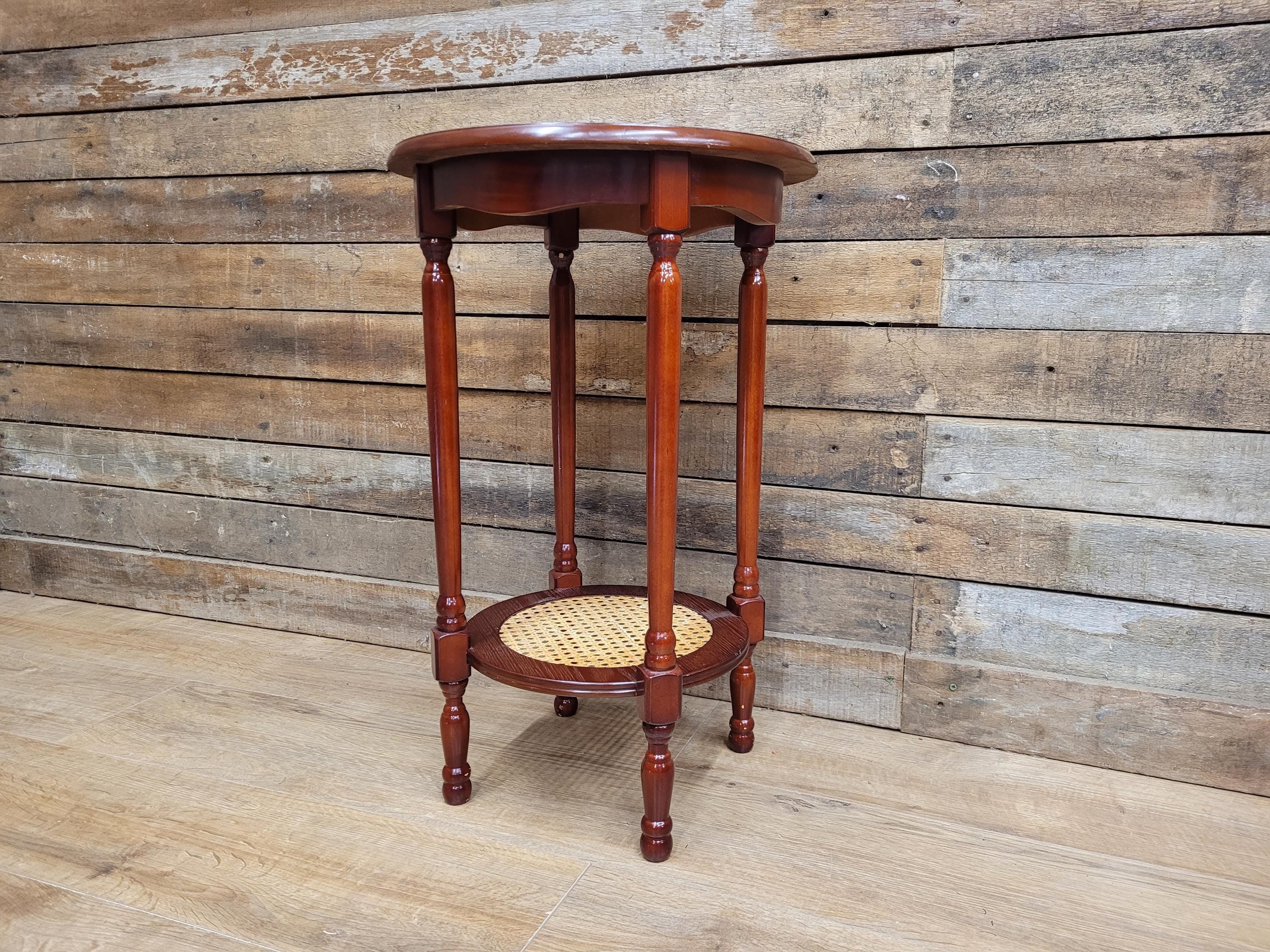 Mahogany Effect Two Tier Plant Stand Side Table Bergere Rattan Shelf