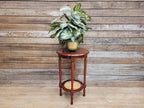 Mahogany Effect Two Tier Plant Stand Side Table Bergere Rattan Shelf