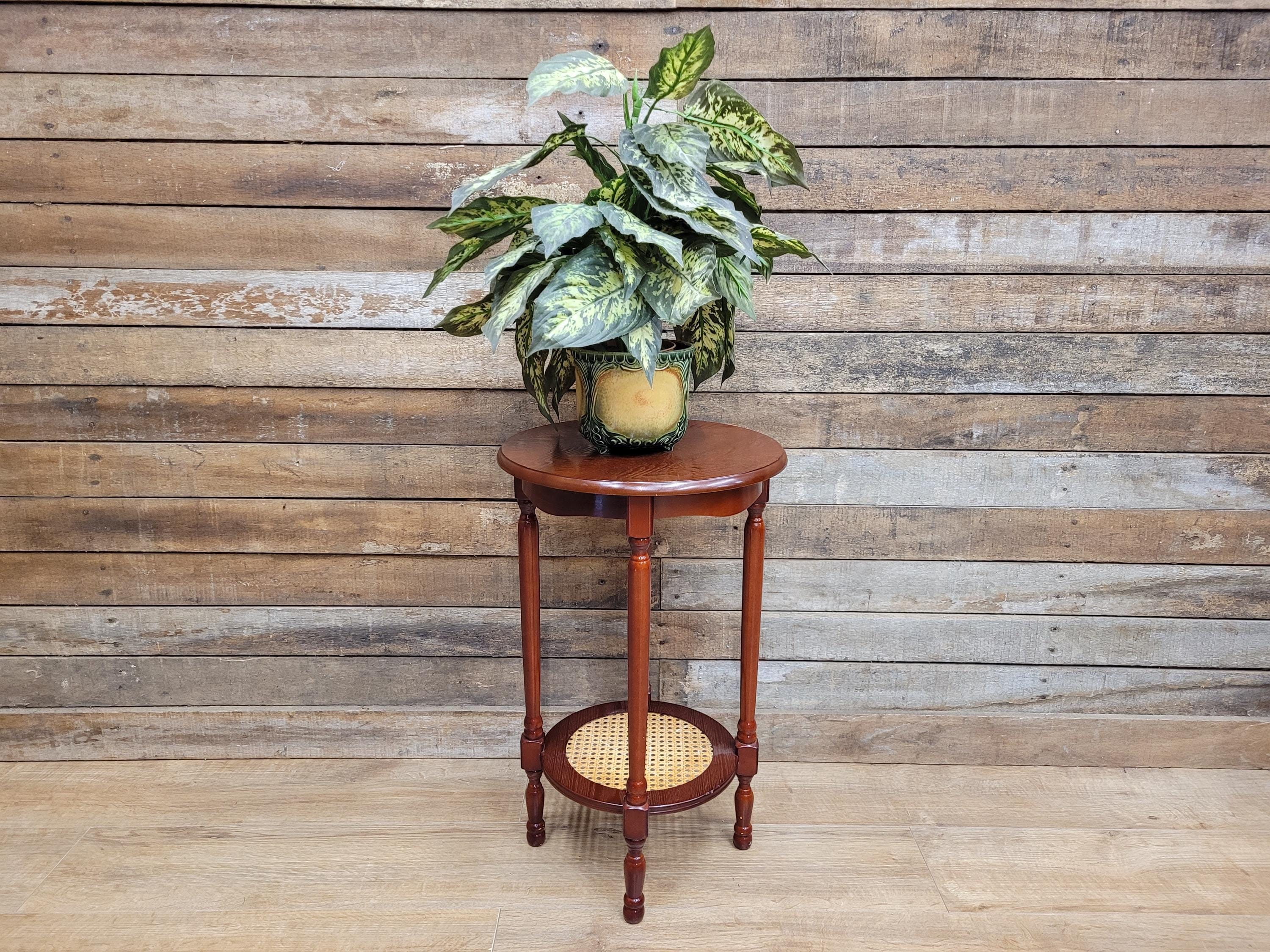 Mahogany Effect Two Tier Plant Stand Side Table Bergere Rattan Shelf