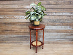 Mahogany Effect Two Tier Plant Stand Side Table Bergere Rattan Shelf