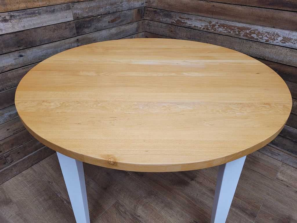 Painted Circular Solid Beech Block Blonde Country Farmhouse Table Removable Legs