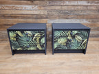 Pair of Hand-Painted Bedside Tables in Fusion Ash with Tropical Leaf Design