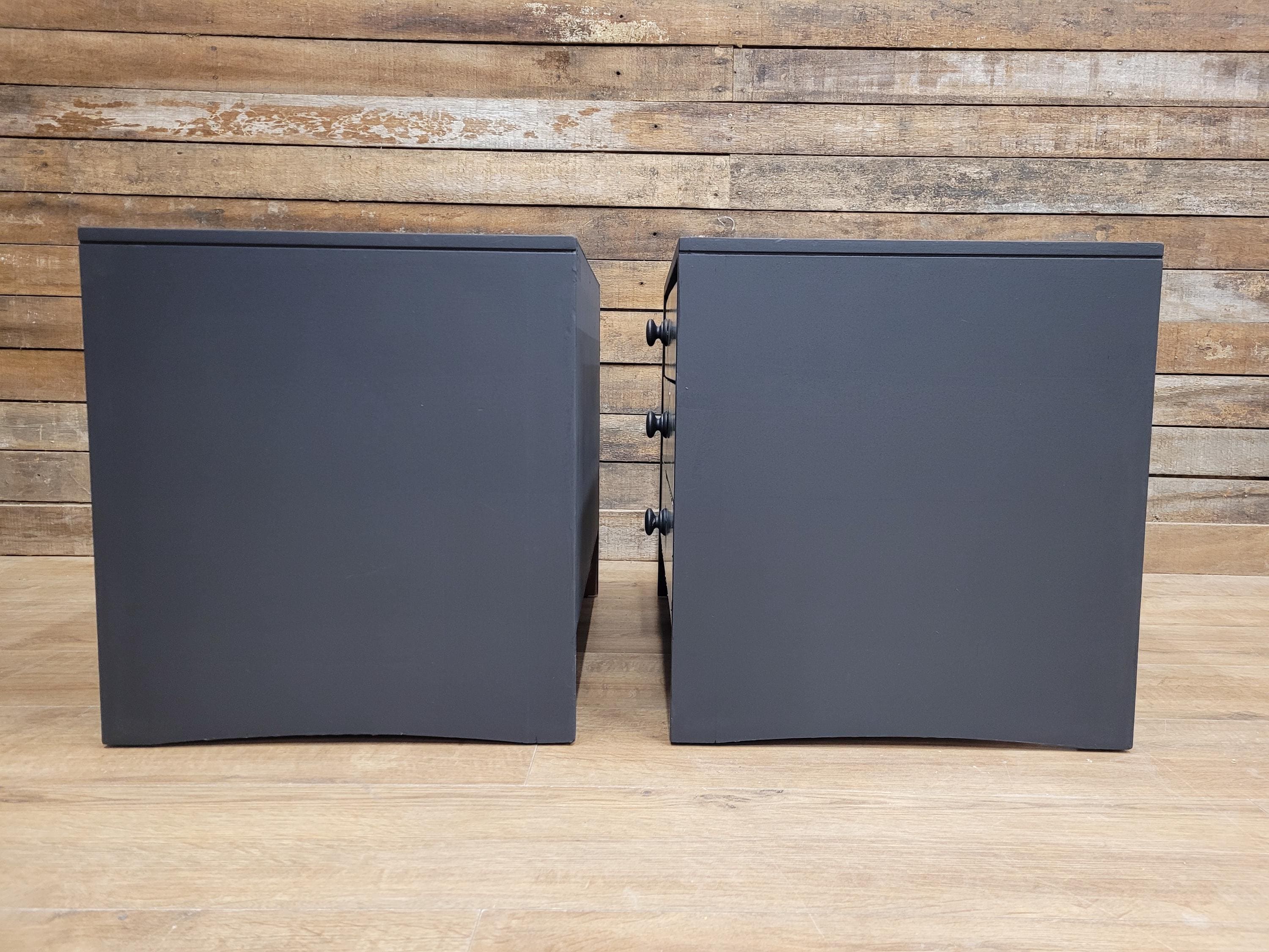 Pair of Hand-Painted Bedside Tables in Fusion Ash with Tropical Leaf Design