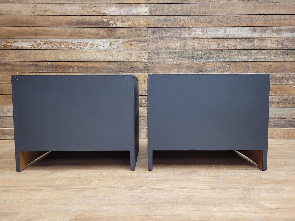 Pair of Hand-Painted Bedside Tables in Fusion Ash with Tropical Leaf Design