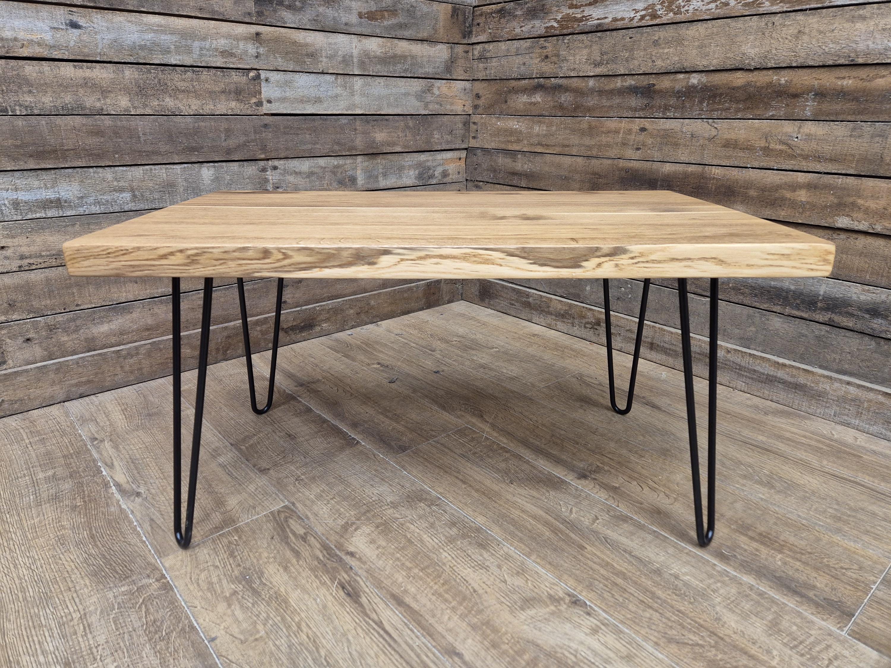 Mid Century Style Industrial Hairpin Leg Coffee Table Rustic Solid Oak Unique
