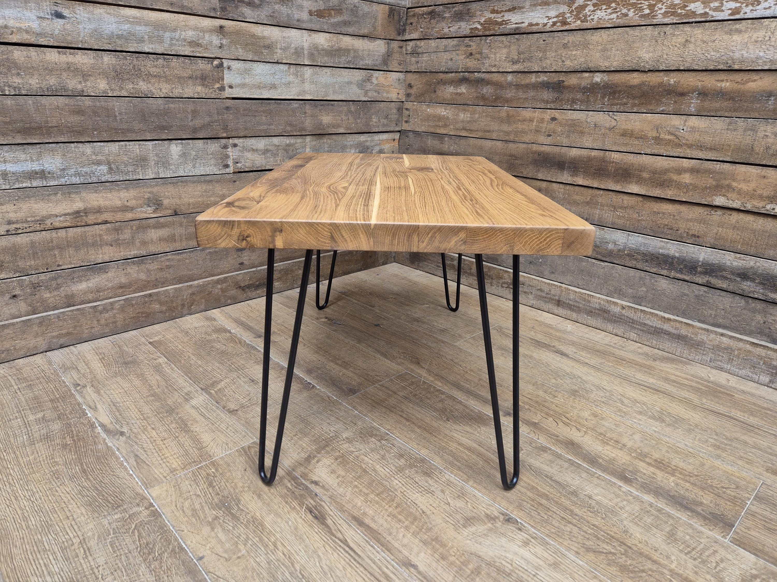 Mid Century Style Industrial Hairpin Leg Coffee Table Rustic Solid Oak Unique