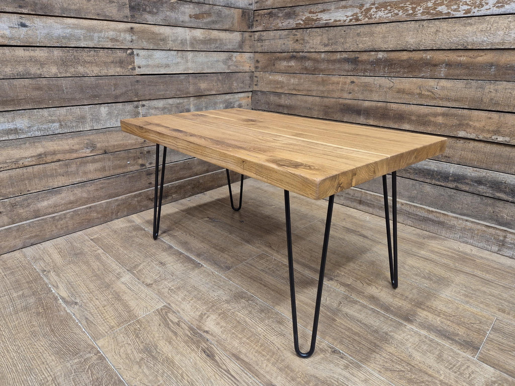 Mid Century Style Industrial Hairpin Leg Coffee Table Rustic Solid Oak Unique