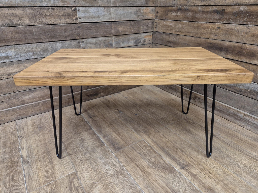 Mid Century Style Industrial Hairpin Leg Coffee Table Rustic Solid Oak Unique