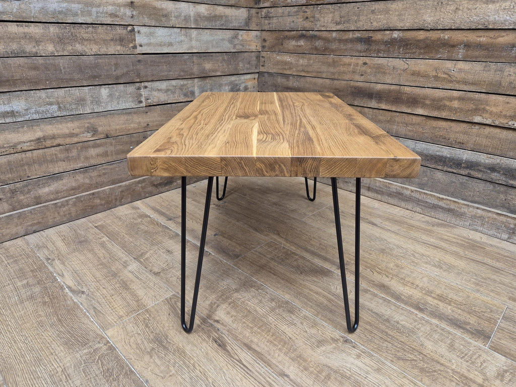 Mid Century Style Industrial Hairpin Leg Coffee Table Rustic Solid Oak Unique