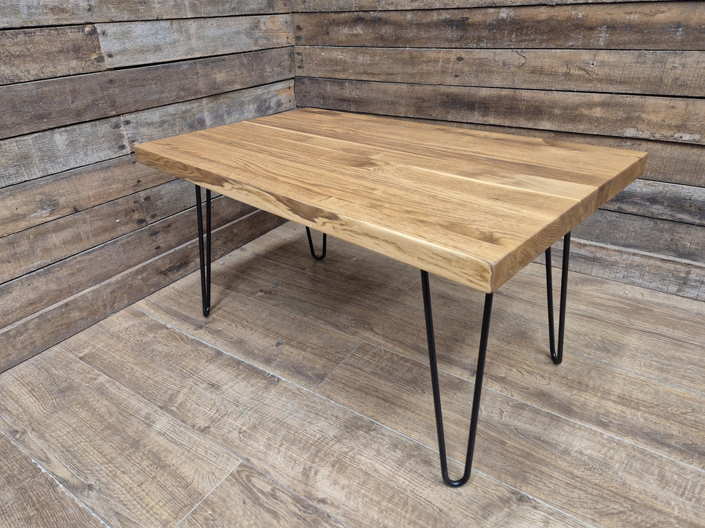 Mid Century Style Industrial Hairpin Leg Coffee Table Rustic Solid Oak Unique