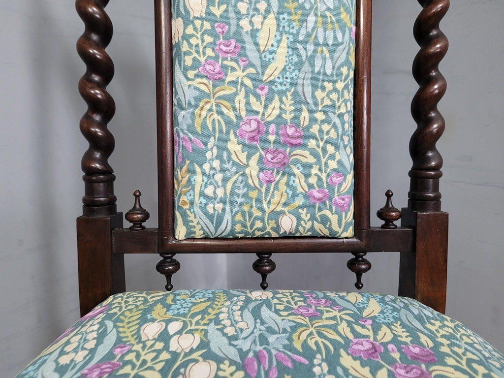 Antique Victoria Mahogany Ornately Carved Barley Twist Hall Chair Bedroom