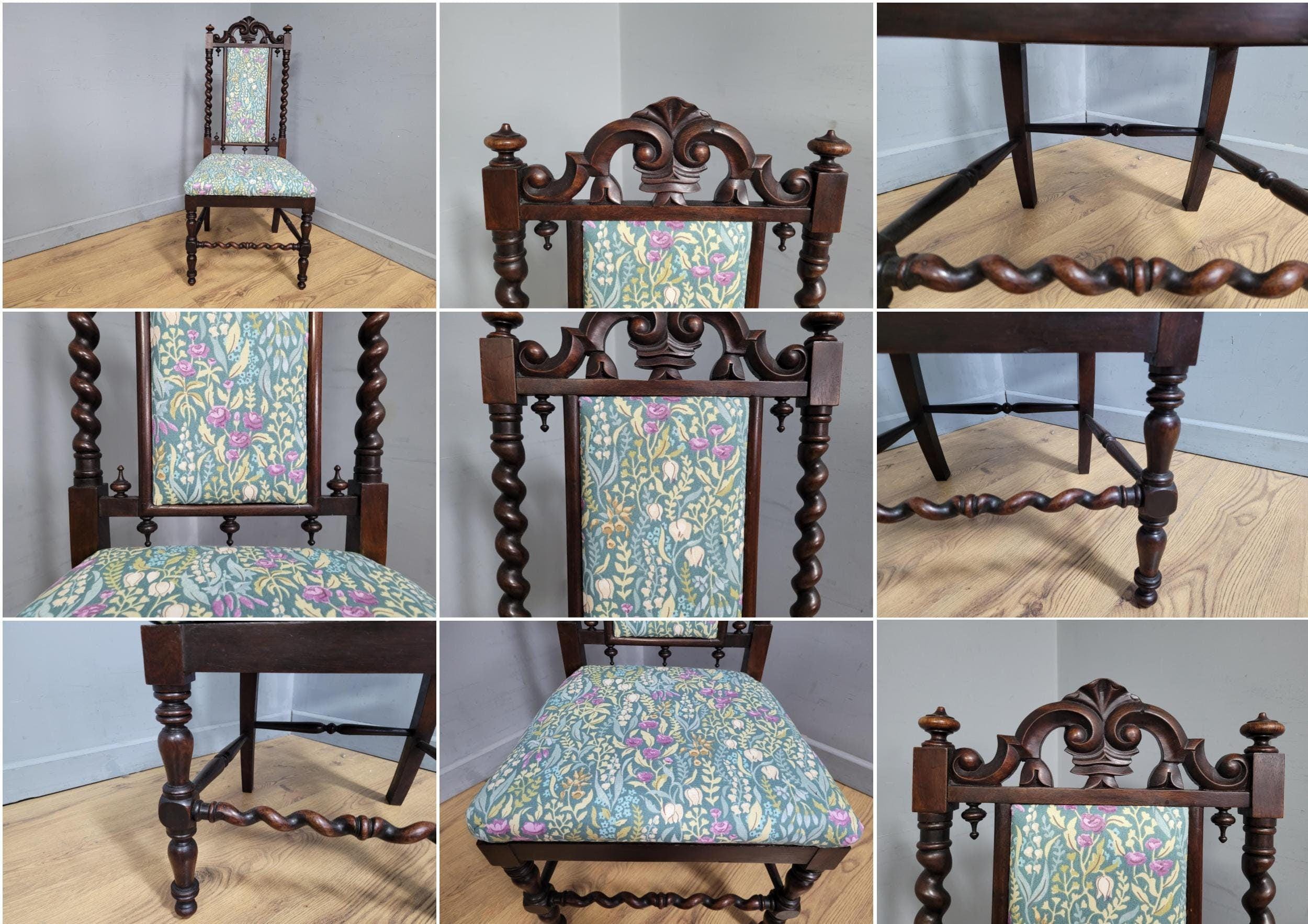 Antique Victoria Mahogany Ornately Carved Barley Twist Hall Chair Bedroom