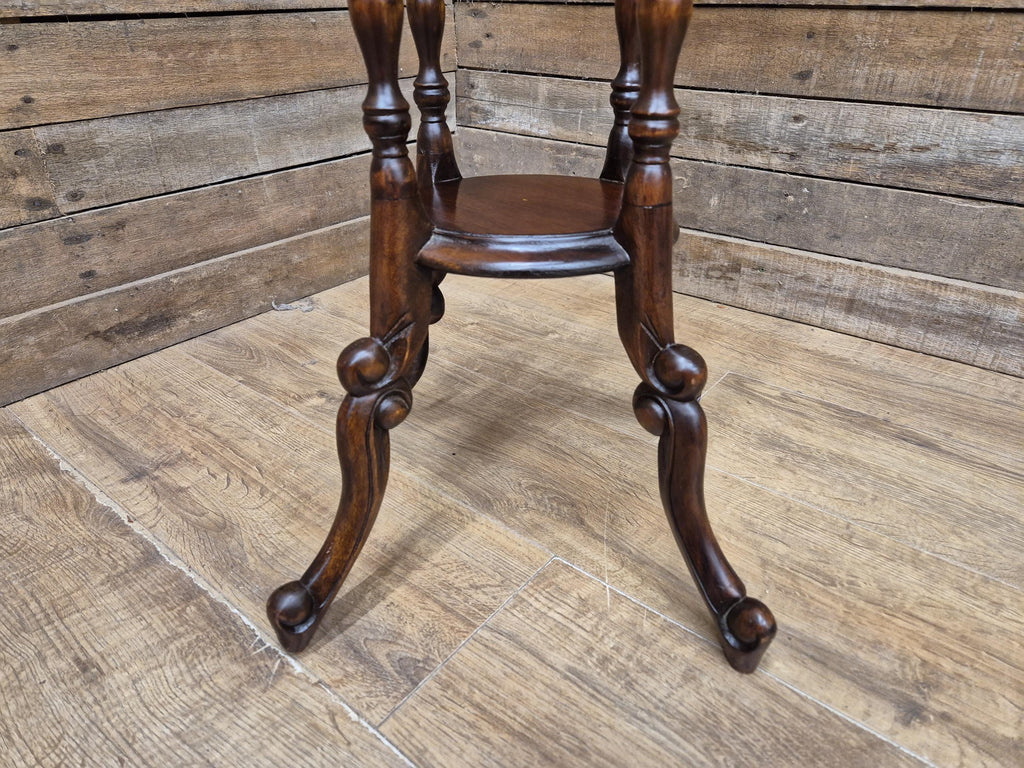 Antique Two Tier Mahogany Torchiere Jardiniere Plant Stand Barley Twist Feature