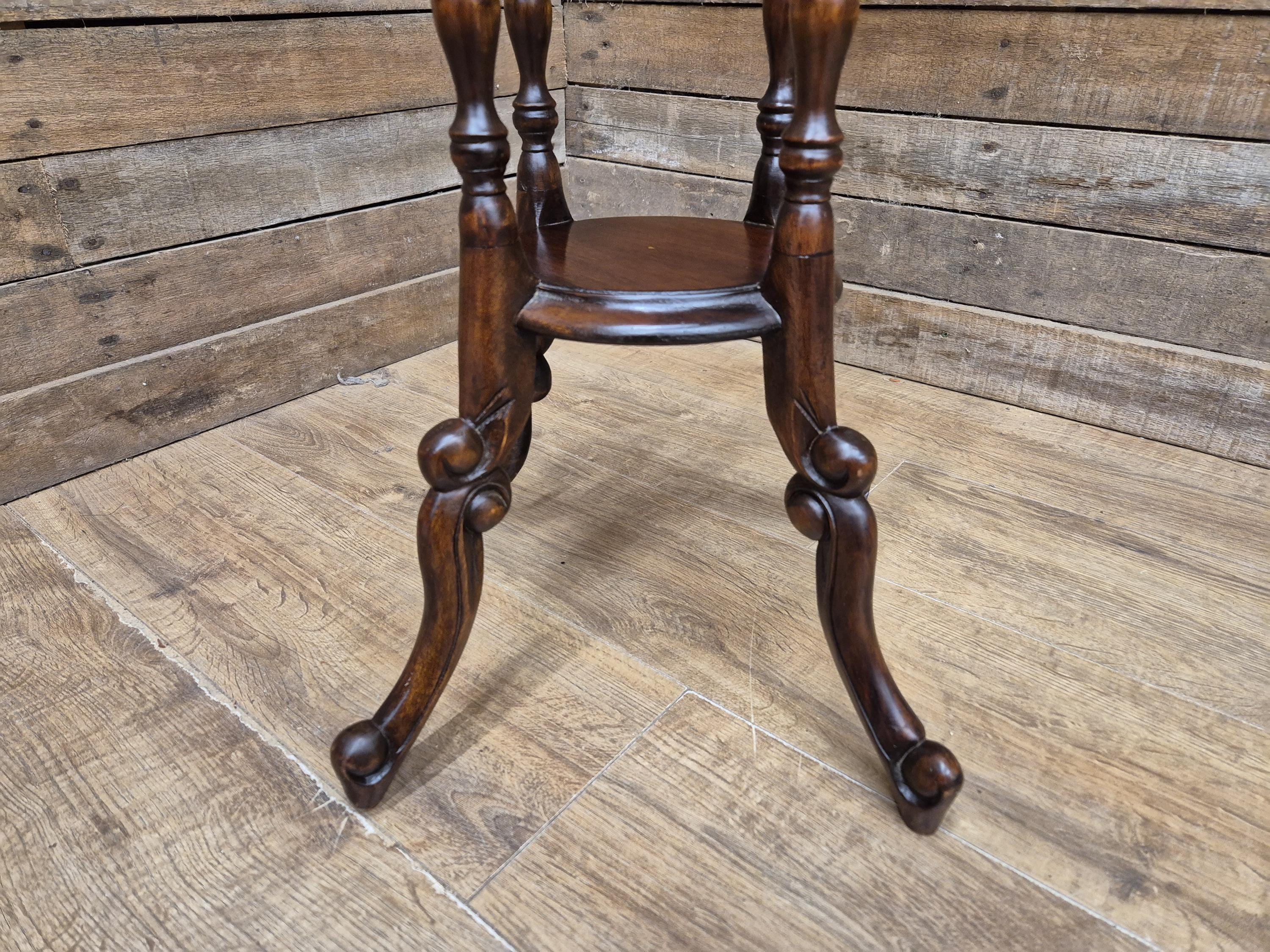 Antique Two Tier Mahogany Torchiere Jardiniere Plant Stand Barley Twist Feature