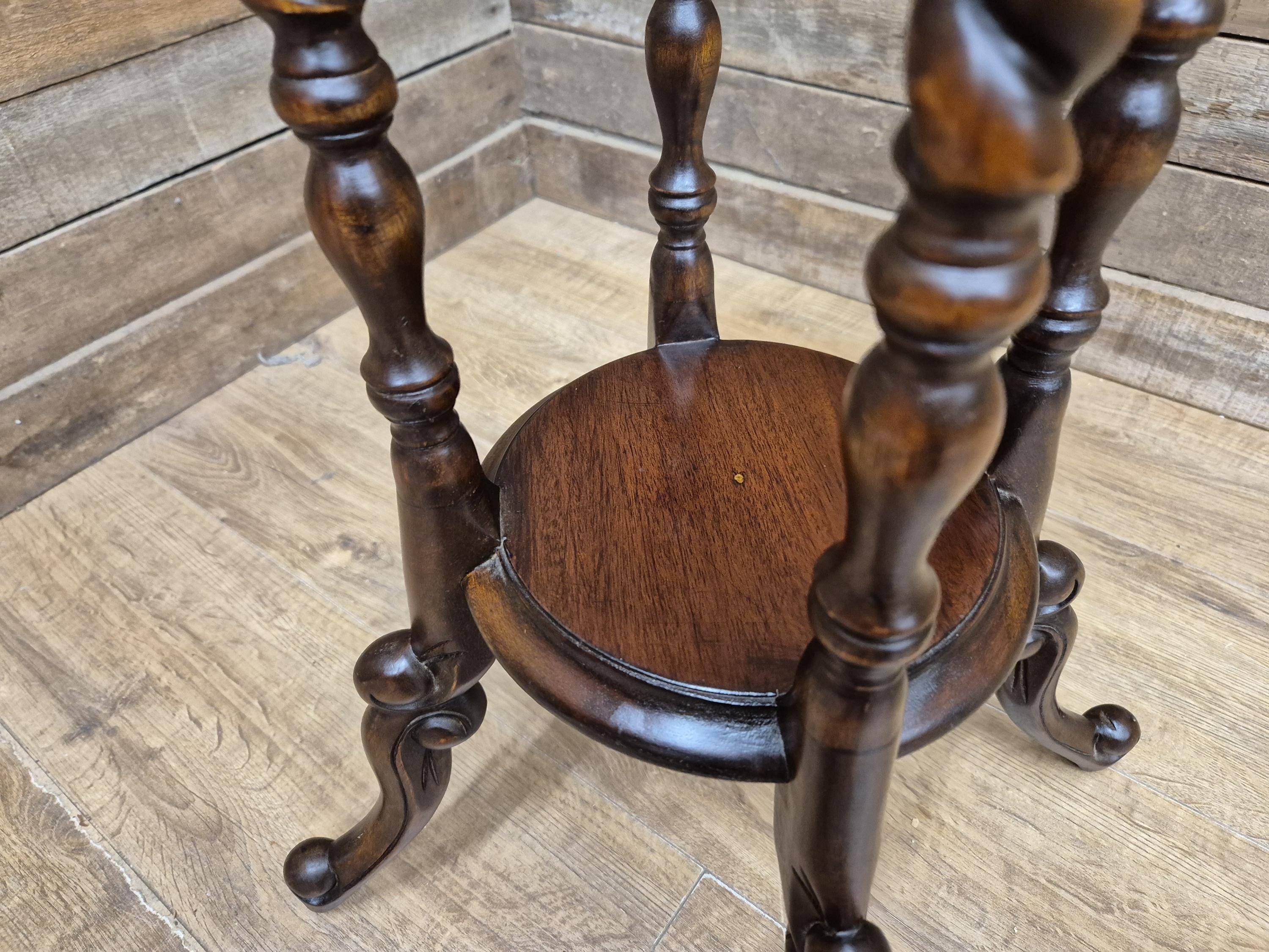 Antique Two Tier Mahogany Torchiere Jardiniere Plant Stand Barley Twist Feature