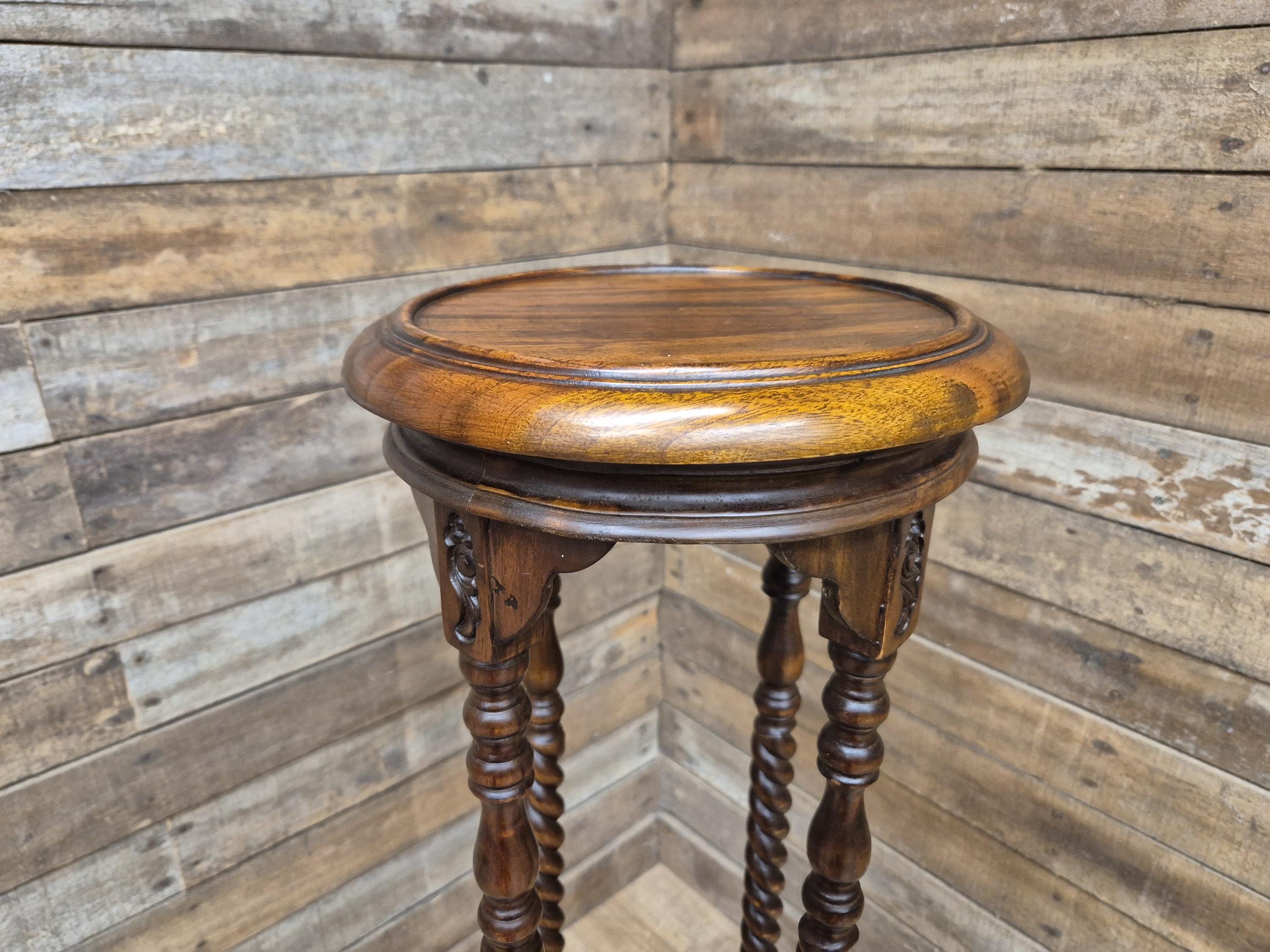Antique Two Tier Mahogany Torchiere Jardiniere Plant Stand Barley Twist Feature