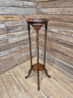 Antique Two Tier Mahogany Torchiere Jardiniere Plant Stand Barley Twist Feature