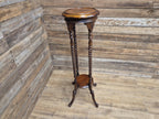 Antique Two Tier Mahogany Torchiere Jardiniere Plant Stand Barley Twist Feature
