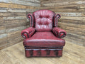 Vintage Button Backed Chesterfield Ox Blood Red Leather Wing Back Armchair