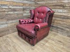 Vintage Button Backed Chesterfield Ox Blood Red Leather Wing Back Armchair