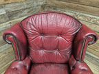 Vintage Button Backed Chesterfield Ox Blood Red Leather Wing Back Armchair