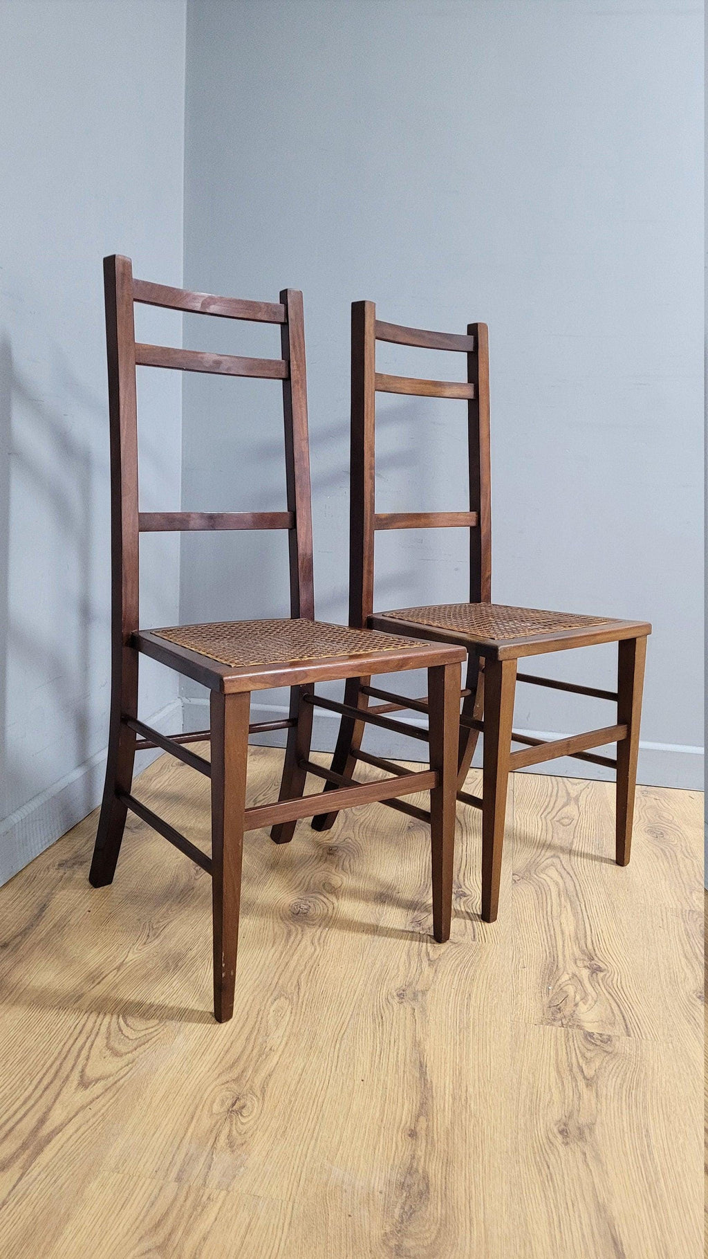 Pair of Antique Mahogany Bedroom Hall Chairs Bergere Seats c19th