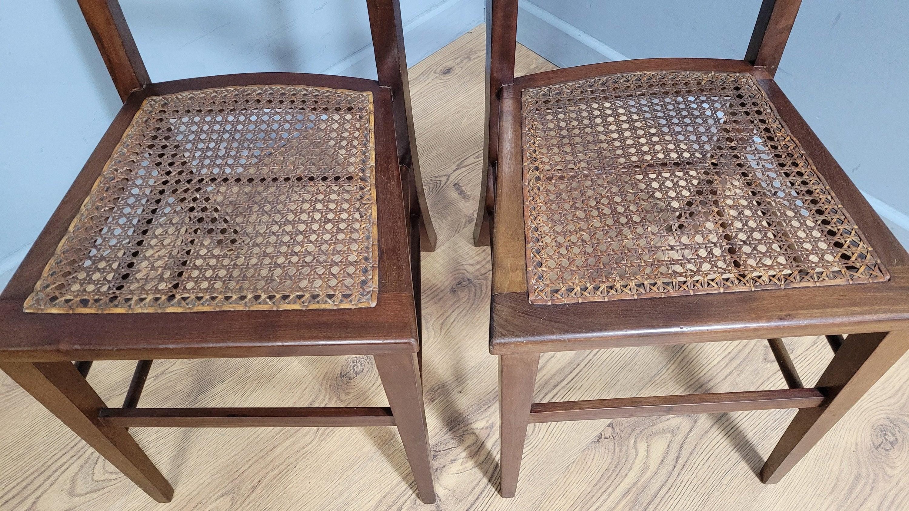 Pair of Antique Mahogany Bedroom Hall Chairs Bergere Seats c19th