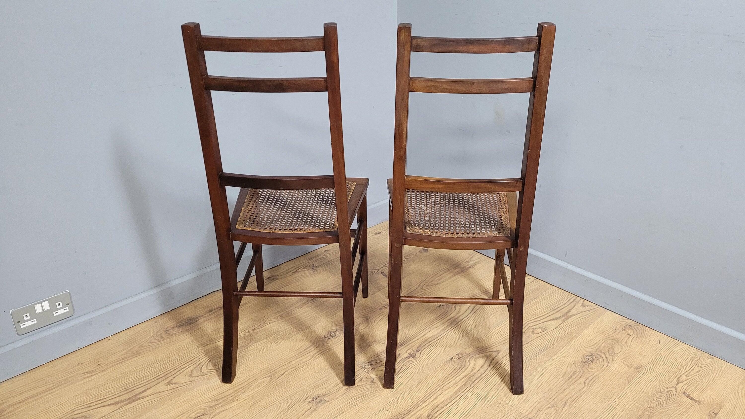 Pair of Antique Mahogany Bedroom Hall Chairs Bergere Seats c19th