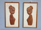 Mid Century Pair of Teak Wall Hangings Teak Framed Lady Figures Retro Chic