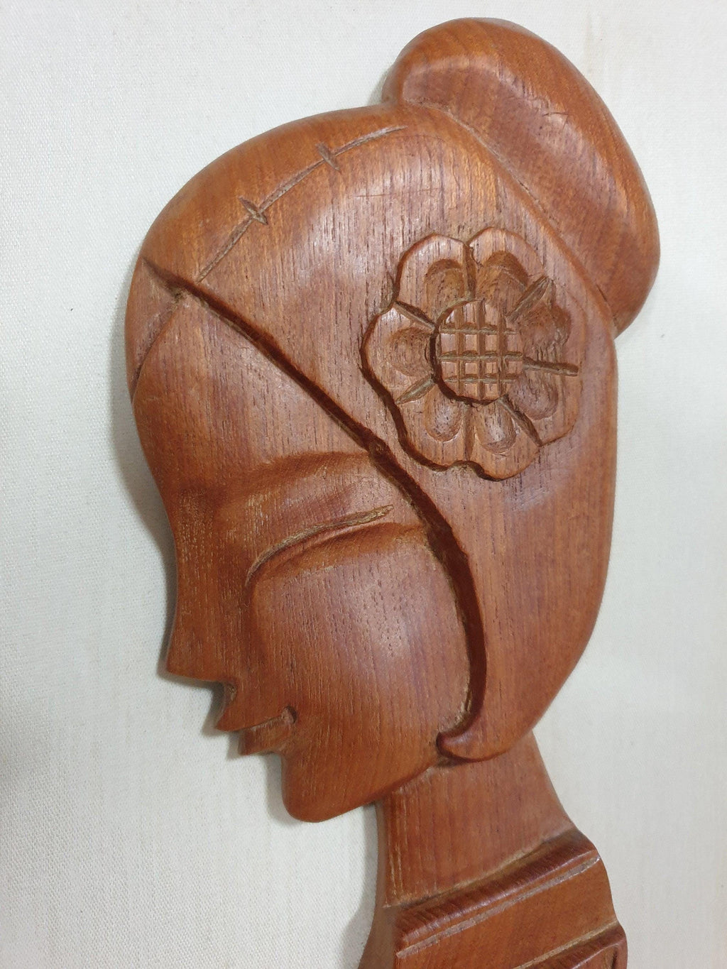 Mid Century Pair of Teak Wall Hangings Teak Framed Lady Figures Retro Chic