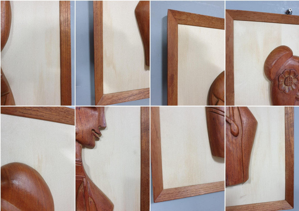 Mid Century Pair of Teak Wall Hangings Teak Framed Lady Figures Retro Chic