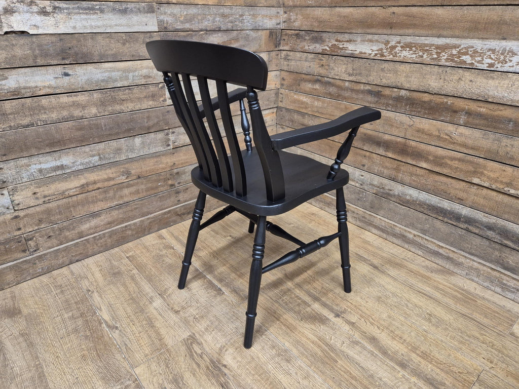 Vintage Country House Midnight Black Painted Lath Back Carver Windsor Chair