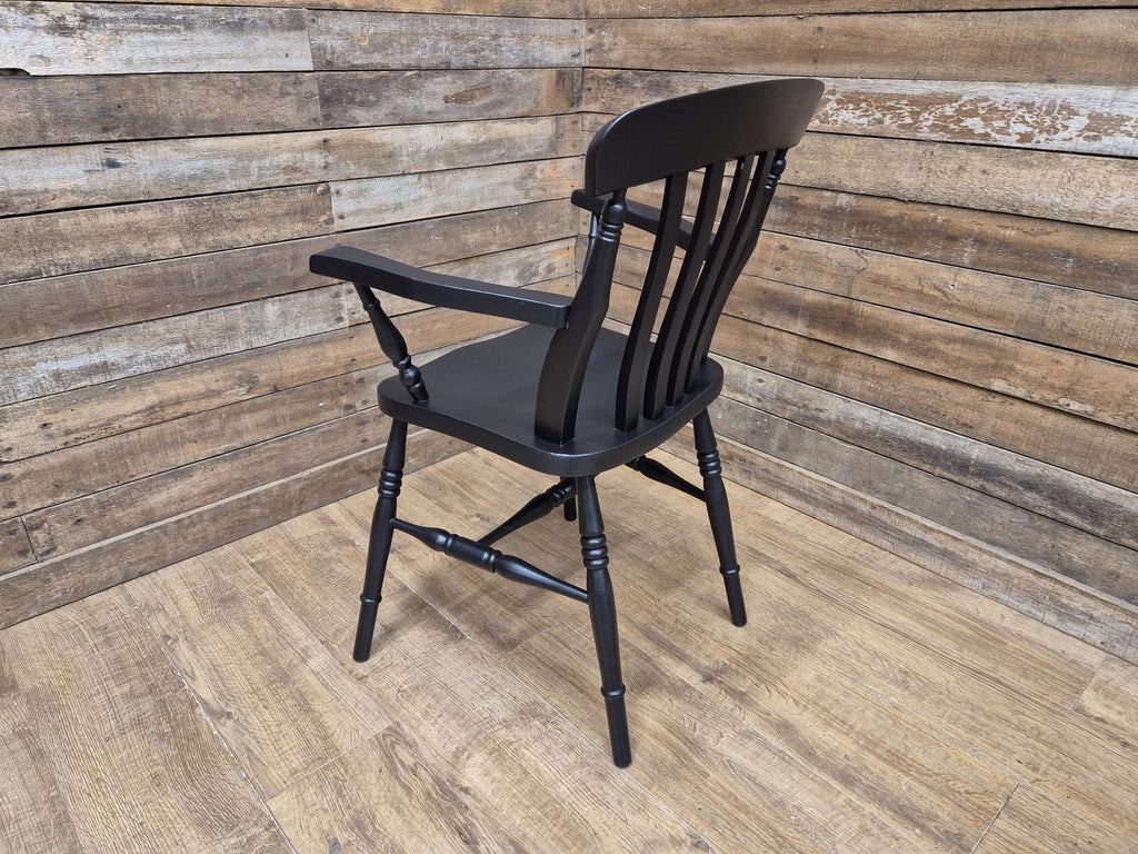 Vintage Country House Midnight Black Painted Lath Back Carver Windsor Chair
