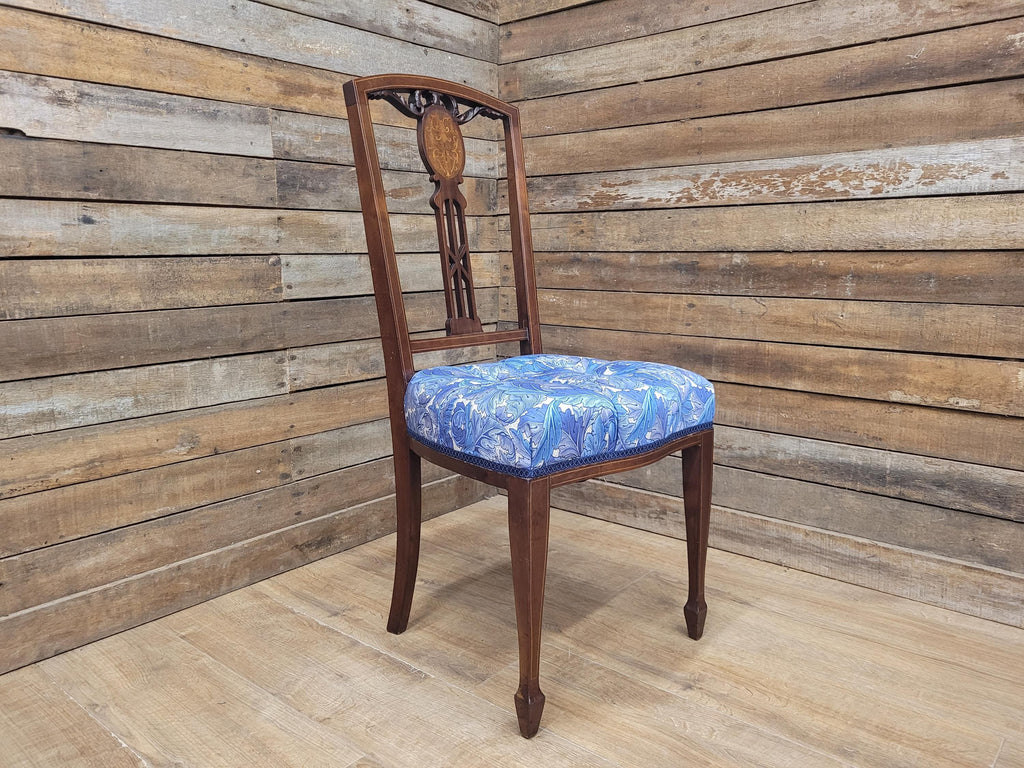 Edwardian Deep Buttoned Seat Inlaid Framed Hall Bedroom Chair William Morris