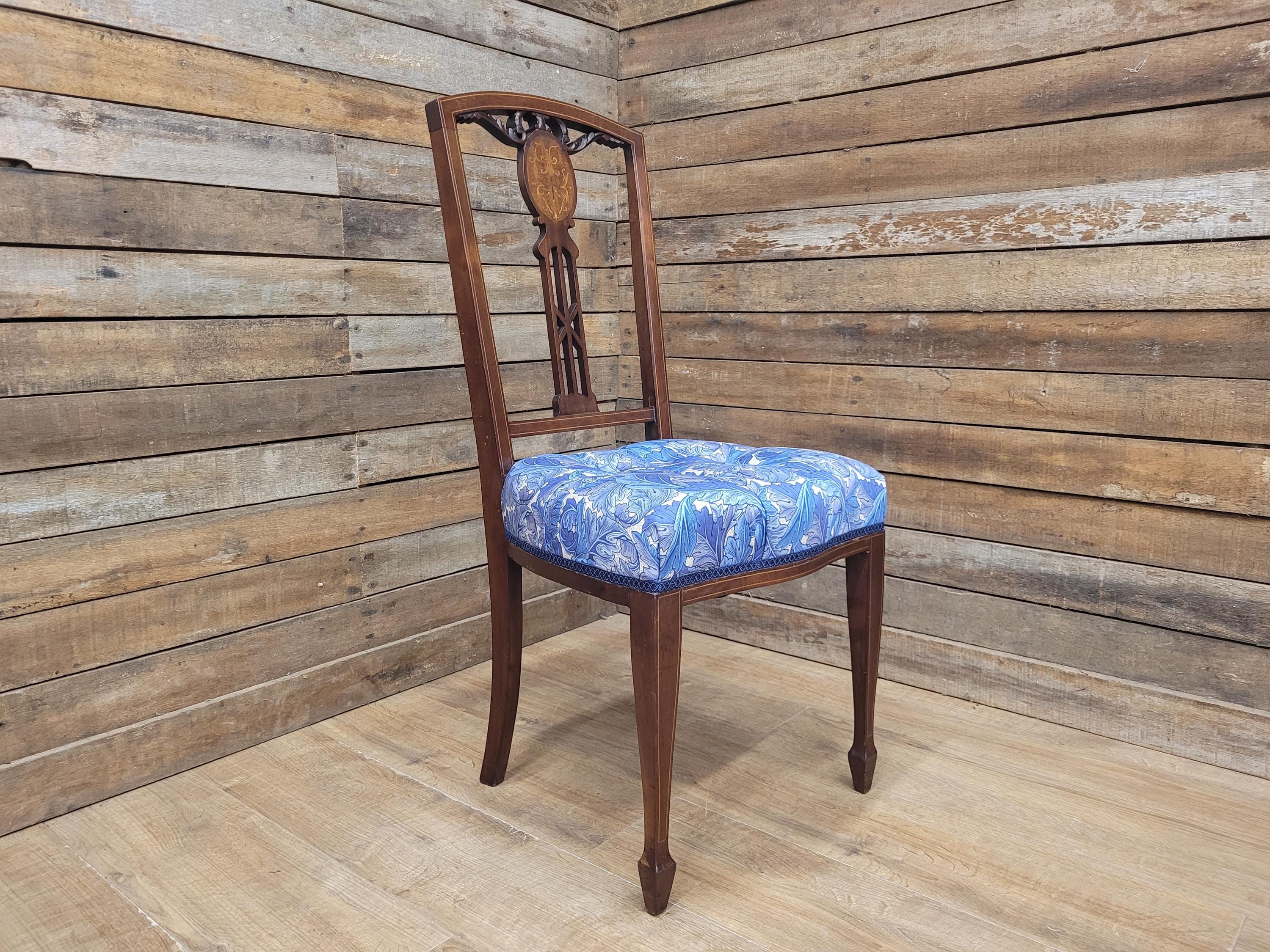 Edwardian Deep Buttoned Seat Inlaid Framed Hall Bedroom Chair William Morris