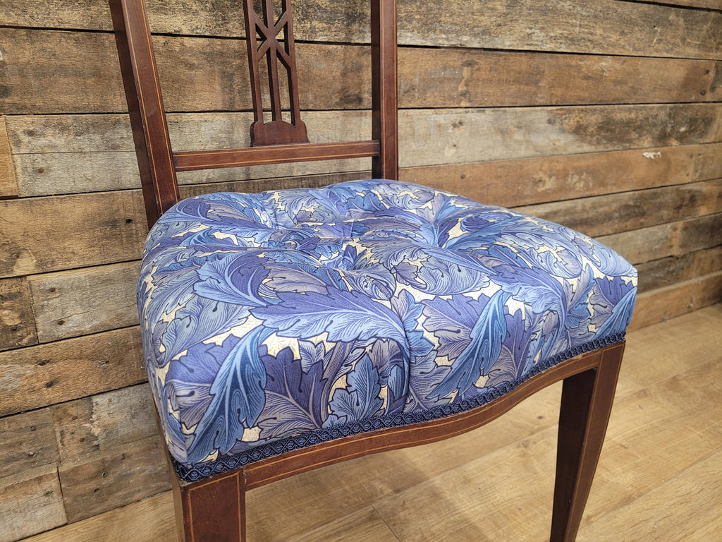 Edwardian Deep Buttoned Seat Inlaid Framed Hall Bedroom Chair William Morris