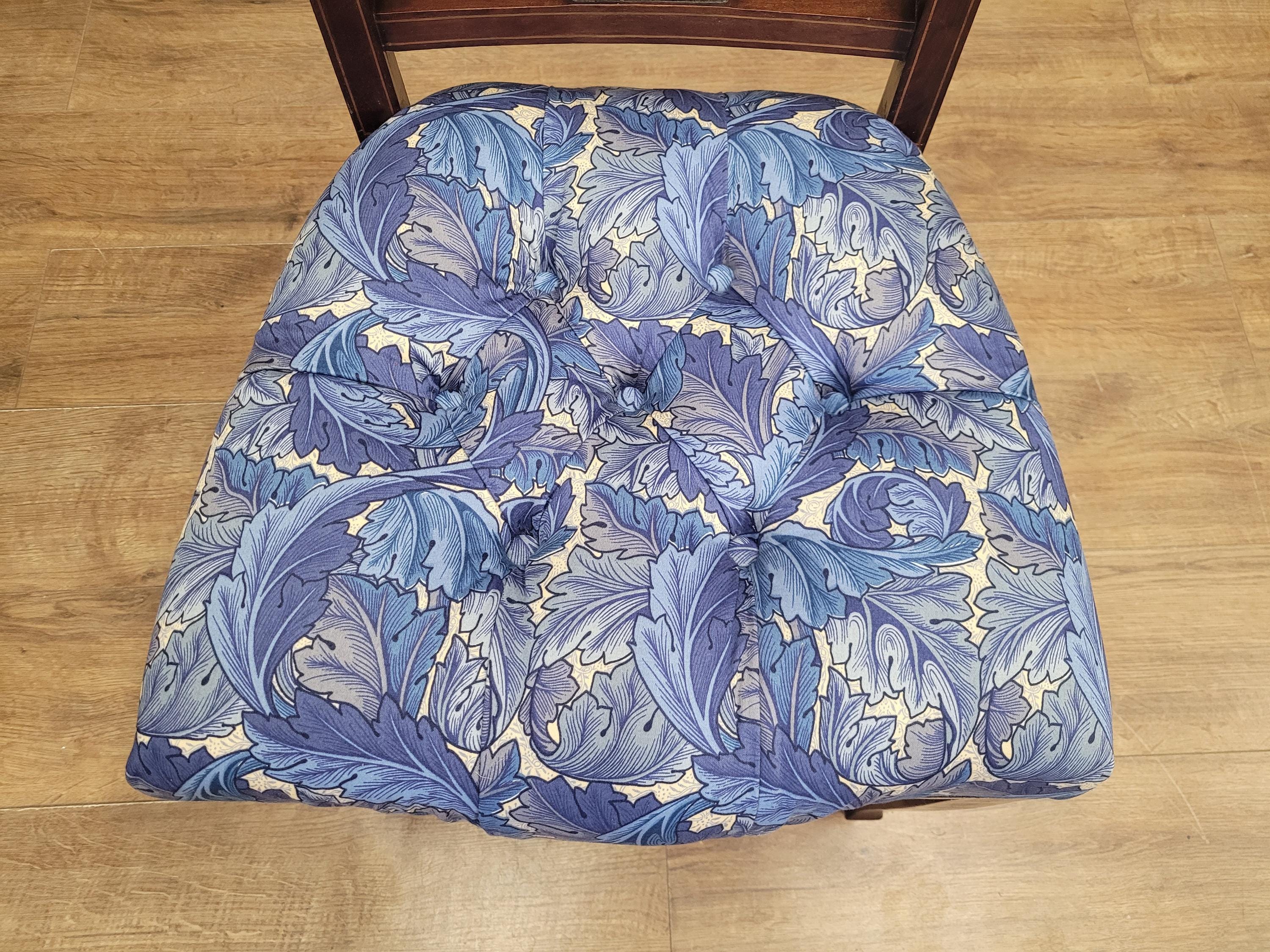 Edwardian Deep Buttoned Seat Inlaid Framed Hall Bedroom Chair William Morris