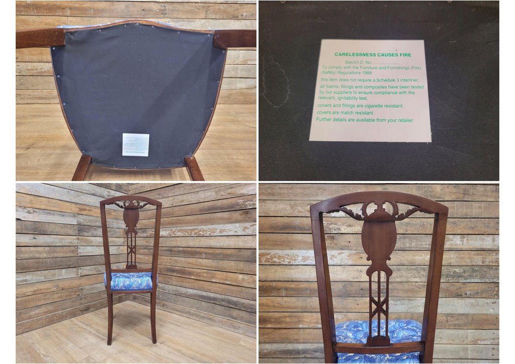 Edwardian Deep Buttoned Seat Inlaid Framed Hall Bedroom Chair William Morris