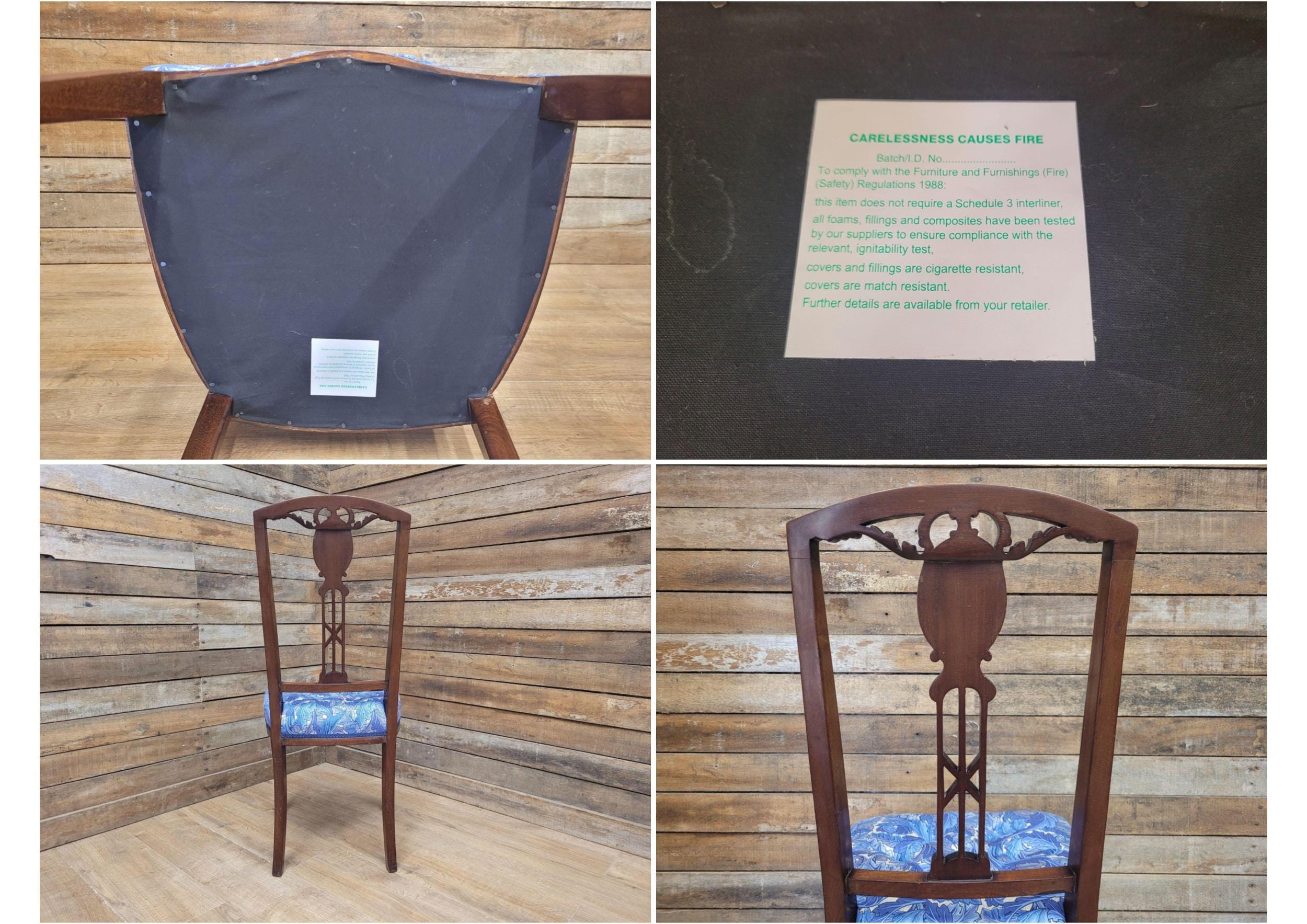Edwardian Deep Buttoned Seat Inlaid Framed Hall Bedroom Chair William Morris