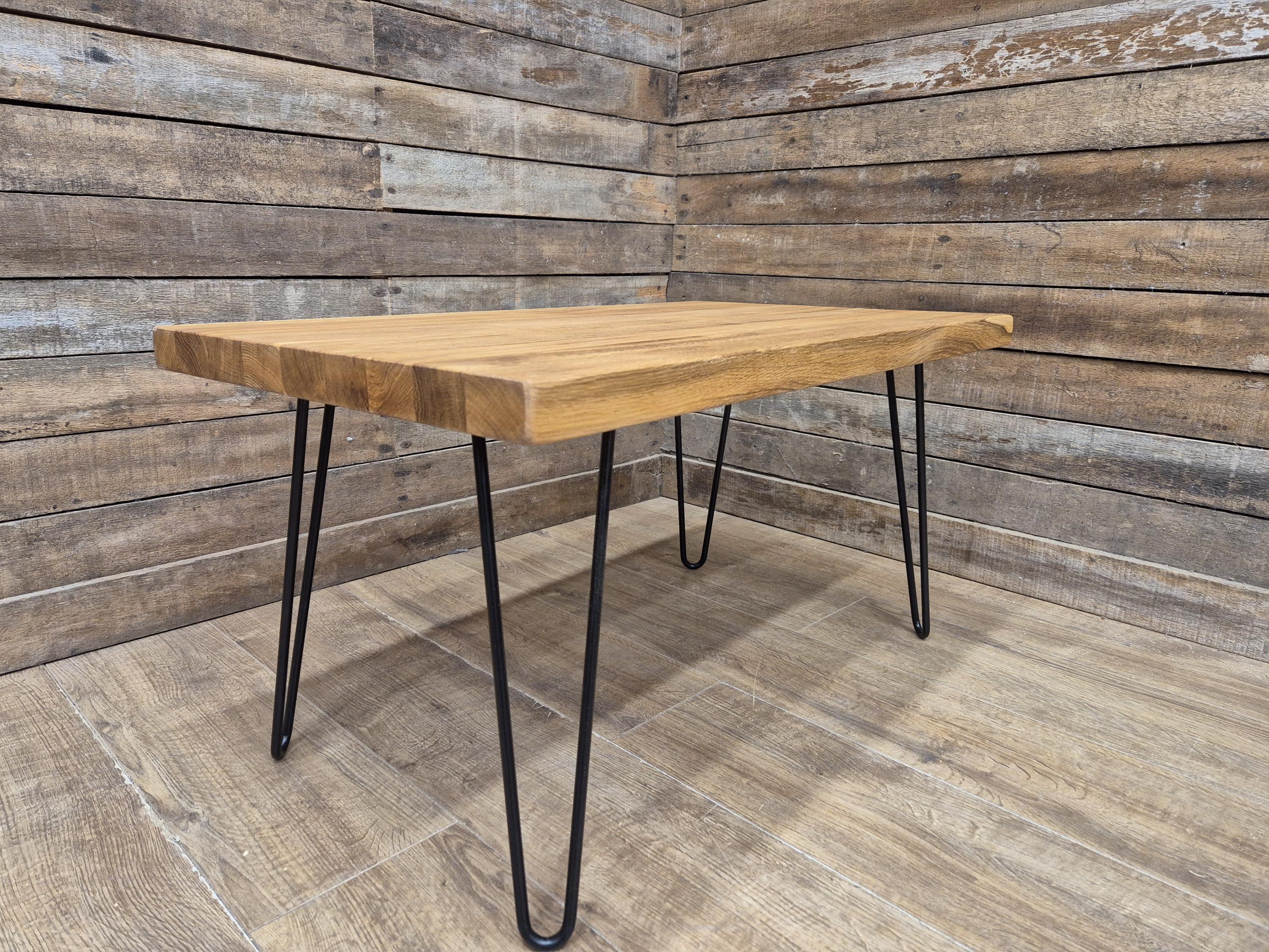 Industrial Mid Century Style Hairpin Leg Coffee Table Rustic Solid Oak Unique