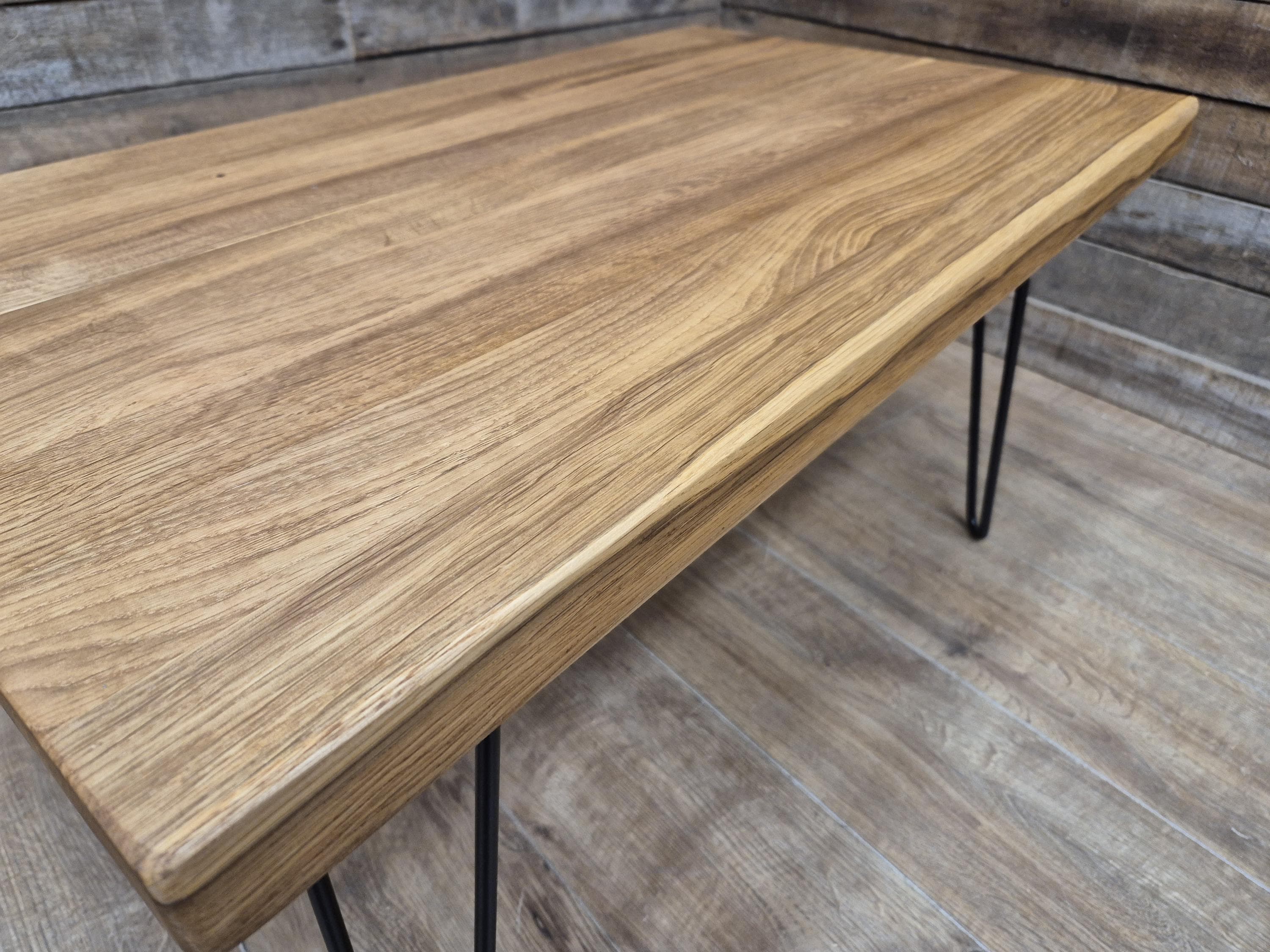 Industrial Mid Century Style Hairpin Leg Coffee Table Rustic Solid Oak Unique